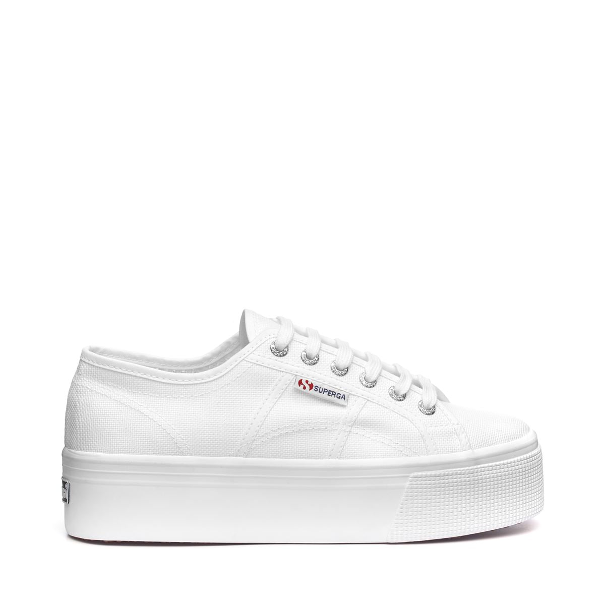 White Canvas Platform Superga Shoe Side View