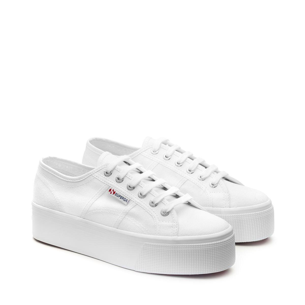 White Canvas Platform Superga Shoe Top Angle