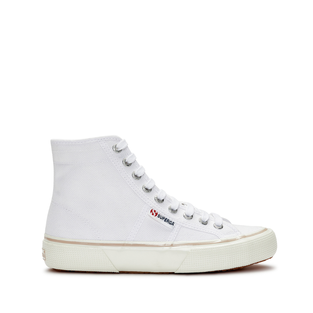 Superga white high-top sneaker side view canvas