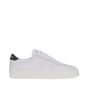 superga leather sneakers in white with black detail
