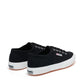 pair of navy canvas Superga shoes back angle
