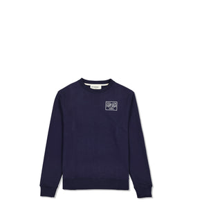 navy blue Superga crew neck jumper with small white logo on right shoulder